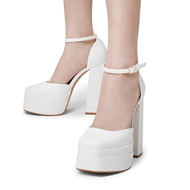 DREAM PAIRS Women’s High Chunky Platform Closed Toe Block Heels Square Toe Ankle Strap Dress Wedding Party Pumps Shoes Aurelia,Size 7.5,White,SDPU2319W - Image 5