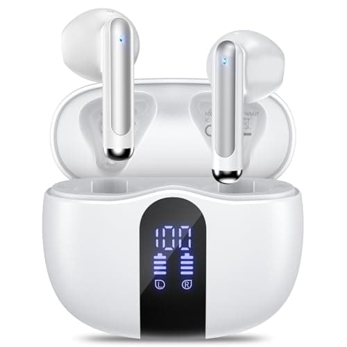 Wireless Earbuds, 2025 Bluetooth 5.4 Bass Stereo Headphones with 4 ENC Mic, 50H Playback Ear Buds with Charging Case LED Display,Sport Earphones IPX7 Waterproof for Phone, Android, Pad, White - Image 1