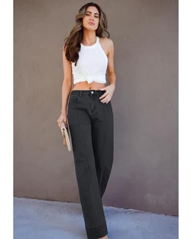 Luvamia Wide Leg Jeans - Black Trousers Pants for Women, Straight Leg, Baggy, Y2K Western Outfit, Size Medium (8-10) - Image 8