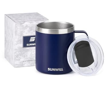 SUNWILL Insulated Coffee Mug with Lid, Travel Tumbler with Handle, 14oz Stainless Steel Cup for Camping, Office, Home, Powder Coated Navy Blue - Image 5