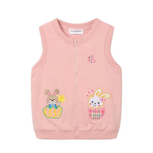 Mud Kingdom Toddler Boys Girls Vests Zipper Outerwear Cute Cartoon Embroidery Easter Spring Autumn Rabbit Pink 3T - Image 1