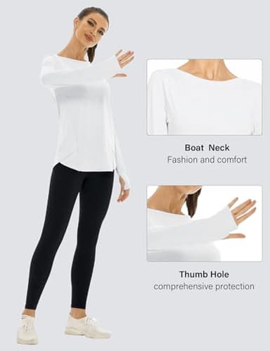Rapbin UPF 50+ Sun Protection Shirts for Women Long Sleeve Crew Neck Quick Dry Tops Summer Wicking Lightweight Soft Clothing (White,S) - Image 3