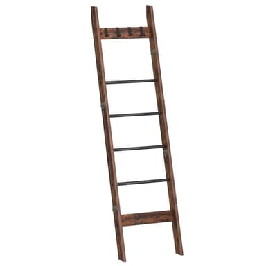 Hzuaneri Blanket Ladder for Living Room, Decorative Quilt Rack with 4 Removable Hooks, 5-Tier Farmhouse Ladder Holder Shelf Organizer for Bedroom, Rustic Brown and Black BR31501B - Image 9