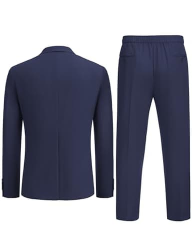 COOFANDY Mens Casual Linen Blazer and Pants 2 Piece Suits Lightweight Beach Wedding Prom Homecoming Suit Set Navy Blue - Image 4