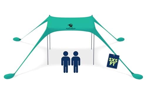 SUN NINJA Beach Tent Shelter with UPF50+ Protection, Includes Sand Shovel, Ground Pegs, Stability Poles, Outdoor Pop Up Shade Canopy for Camping, Fishing, Backyard Fun (Green, 5x5 FT 4 Pole) - Image 1