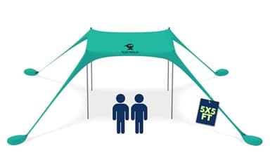 SUN NINJA Beach Tent Shelter with UPF50+ Protection, Includes Sand Shovel, Ground Pegs, Stability Poles, Outdoor Pop Up Shade Canopy for Camping, Fishing, Backyard Fun (Green, 5x5 FT 4 Pole) - Image 1