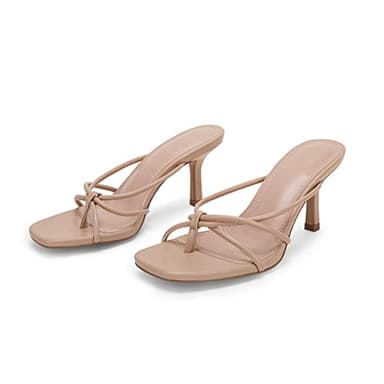 LAICIGO Women's Square Open Toe Flip Flops Stiletto Heels Strappy Thong Slide on Slingback Mules Sandals - Image 5