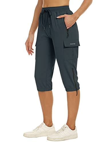 MoFiz Women's Hiking Capris Pants Lightweight Quick Dry Summer Running Athletic Casual Outdoor Cargo Pants for Women Pockets Grey M - Image 2