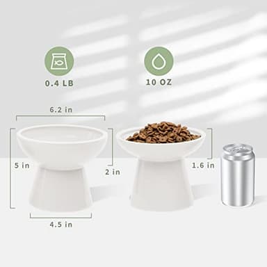 CEEFU 2 Elevated Ceramic Cat Bowls Extra Wide for Food & Water – Whisker Fatigue Shallow Food Dish, Lead & Cadmium-Free, Raised Height for Cats and Dogs, Two Different Depth Bowls, White - Image 8