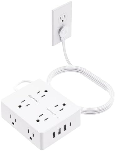 Surge Protector Power Strip 10 ft Cord, Olcorife Ultra Thin Flat Plug Extension Cord, 8 Outlets 4 USB Ports(1 USB C), Flat Plug Outlet Extender, College Dorm Room Essentials, White - Image 3