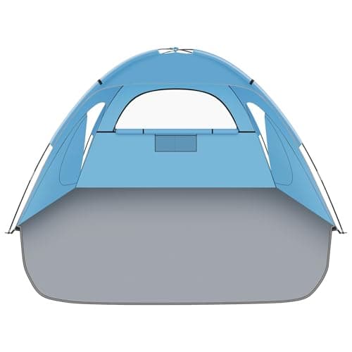 Hoeada Beach Tent Sun Shelter, Beach Shade Tent with UPF 50+ UV Protection for 2-3 Person, Portable & Easy Setup Cabana, 3 Roll Up Doors & 8mm Fiberglass Rods, Carry Bag Included - Image 1