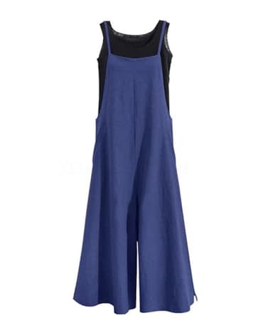 YESNO Women Casual Loose Long Bib Pants Wide Leg Jumpsuits Baggy Cotton Rompers Overalls with Pockets (XS PZZTYP2 Navy Blue) - Image 1