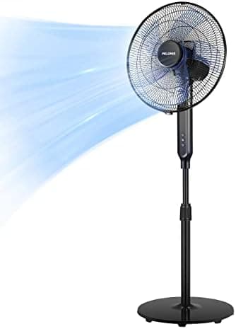PELONIS 16" Oscillating Pedestal Stand Up Fan | Adjustable Height | Ultra Quiet DC Motor | Remote Control | 12 Speed | 12-Hour Timer | High Energy Efficiency | for Bedroom Home Office Use | Black - Image 3