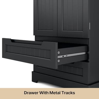 Gizoon Kitchen Pantry Storage Cabinet with Drawers Freestanding Bathroom Storage Cabinets with Doors and Shelves, 47" Small Food Pantry Cabinet for Dining Room Craft Room, Black - Image 8