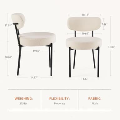 Sweetcrispy Dining Chairs Set of 6, Boucle Upholstered Modern Mid Century Round Kitchen Chairs with Curved Backrest & Metal Legs for Vanity, Living Room - Beige - Image 2