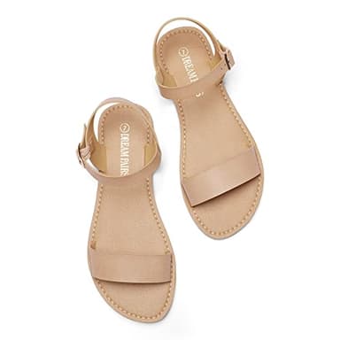 DREAM PAIRS Women's Ankle Strap Flat Sandals Open Toes One Band Buckle Summer Dressy Sandals,Size 9,Nude,Hoboo-N - Image 3