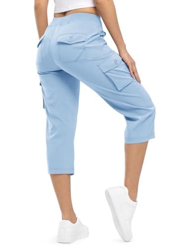 TBMPOY Womens Hiking Pants Cargo Capris for Women 6 Pockets Quick Dry Casual Outdoor Trip Loose Shorts Cropped Cotton Baby Blue XXL - Image 1