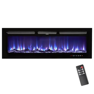 oneinmil Electric Fireplace, 50 inch Wide Recessed/Wall Mounted Electric Fireplace, Remote Control with Timer 12 Adjustable Color Flame, Remote Control,with Crystal Stone, 750/1500W - Image 4