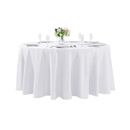120 inch Round Tablecloth Washable Polyester Table Cloth Decorative Table Cover for Wedding Party Dining Banquet (120 inch,White) - Image 1