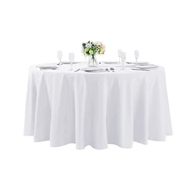 120 inch Round Tablecloth Washable Polyester Table Cloth Decorative Table Cover for Wedding Party Dining Banquet (120 inch,White) - Image 1