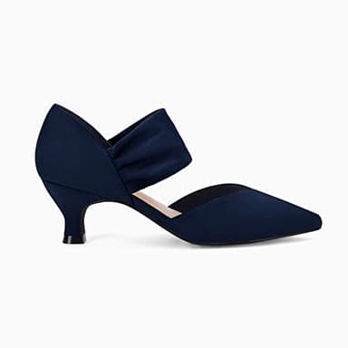 Coutgo Womens Low Kitten Heel Dress Shoes Pointed Toe Slip on Ankle Strap Cutout Elegant Party Wedding Pumps, Navy, Size 9 - Image 4