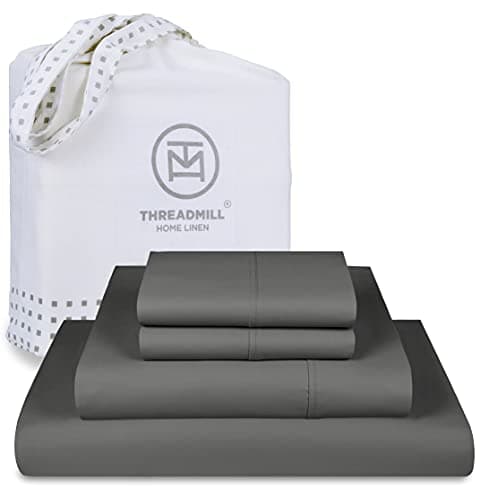 Threadmill Certified 100% American Supima Cotton Sheets, Queen Sheet Set, 1000 Thread Count, 4 Piece Luxury Bedding Set, Hotel Quality Sateen Weave, Dark Grey BedSheets with Elasticized Deep Pocket - Image 1