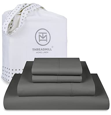 Threadmill Certified 100% American Supima Cotton Sheets, Queen Sheet Set, 1000 Thread Count, 4 Piece Luxury Bedding Set, Hotel Quality Sateen Weave, Dark Grey BedSheets with Elasticized Deep Pocket - Image 1