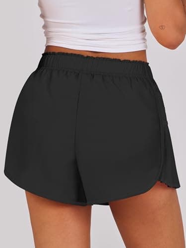 Caracilia Women Running Shorts Flowy Pleated Athletic Shorts Summer High Waisted Tennis Sporty Workout Gym Shorts Solid Black Medium - Image 4