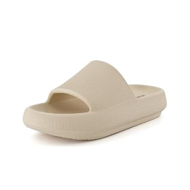 CUSHIONAIRE Feather EVA Slides for Women – Comfortable Slip On Womens Slippers, Indoor Outdoor Shower Shoes, Beach Essential Cloud Slides, KHAKI 7 - Image 9