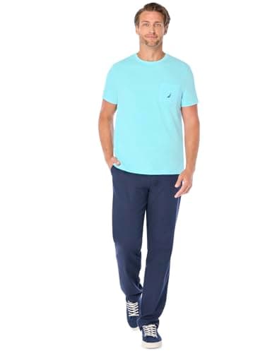 Nautica mens Solid Crew Neck Short Sleeve Pocket T-shirt T Shirt, Bright Aqua Blue, Large US - Image 2
