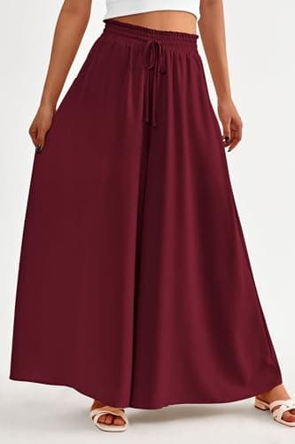 PRETTYGARDEN Women's 2025 Summer Wide Leg Palazzo Pants High Waisted Flowy Pockets Trendy Casual Lounge Boho Beach Trousers (Wine Red,X-Large) - Image 4