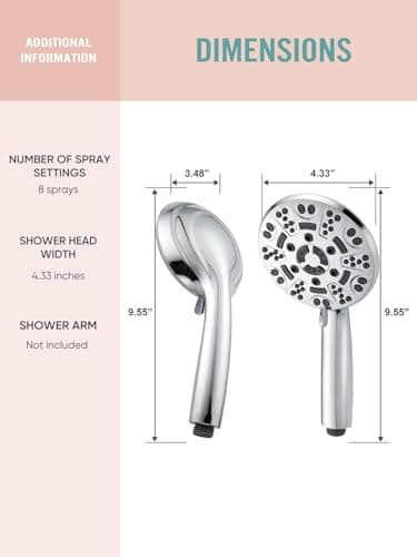 Cobbe High Pressure 8 Functions Shower Head with handheld - Powerful Detachable Shower Head Set for Low Water Pressure - Tool-less 1-Min Installation, Extra Long 60" Stainless Steel Hose (Chrome) - Image 2