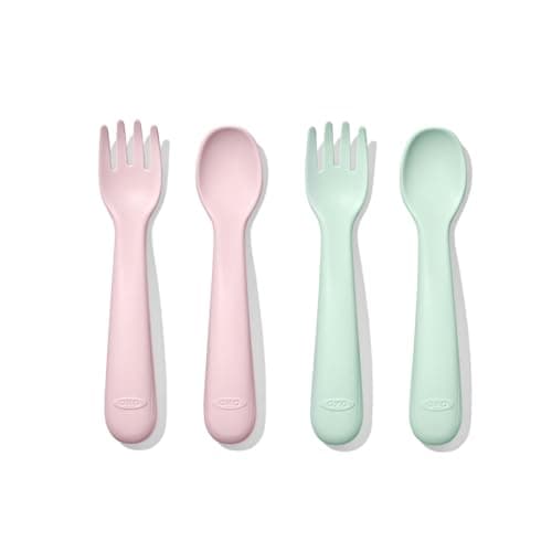 OXO Tot Plastic Fork and Spoon Set - Opal and Blossom - Image 1