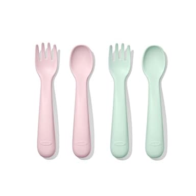 OXO Tot Plastic Fork and Spoon Set - Opal and Blossom - Image 1