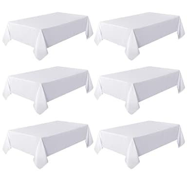 sancua 6 Pack White Tablecloth 60 x 120 Inch, Rectangle Table Cloth for 8 Feet Tables - Stain and Wrinkle Resistant Washable Polyester Table Cover for Dining Tables, Buffet Parties and Camping - Image 8
