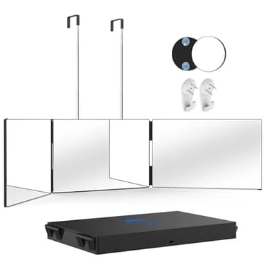 OLIBUY 3 Way Mirror with 10X Magnification, Three Way Mirror for Hair Cutting Shaving and Braiding, Height Adjustable with Two Hold Nails, 360 Viewing Angle, Clear Anti-Fog HD Glass - Image 1