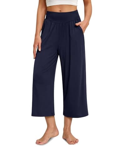 siliteelon Wide Leg Capri Pants for Women Lounge Pajama Pants Women Casual Loose Comfy Flowy Palazzo Capris with Pockets - Image 2