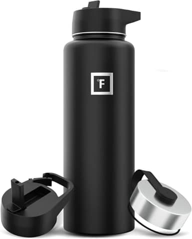 IRON °FLASK Camping & Hiking Hydration Flask with 3 Lids - Stainless Steel, Double Walled & Vacuum Insulated Water Bottle - Leak Proof & BPA Free (Midnight Black, Straw - 40 oz) - Image 1