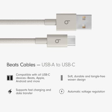 Beats USB-A to USB-C Woven Cable Fast Charging Durable and Tangle-Free Design Compatible Charger for Apple & Android Devices (1.5 m, 5 ft) - Surge Stone - Image 2