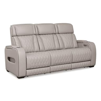 Signature Design by Ashley Boyington Contemporary Leather Match Power Reclining Sofa with USB Charging Ports, LED Lights and Adjustable Headrest, Light Gray - Image 1