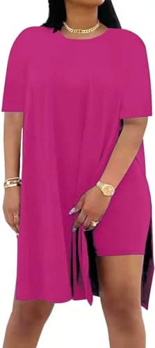 AXOSY Women Plus Size 8 Piece Outfits Short Sleeve Tunic Tops and Skinny Biker Shorts Sets Tracksuits,Rose,XX-Large - Image 1
