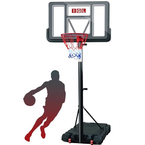 IGL Portable Basketball Hoop, 5.6-10FT Adjustable Basketball Goal System, 44 Inch Outdoor Basketball Hoop & Goals for Kids, Youth, and Adults in The Backyard, Driveway with PC Backboard (Black) - Image 1