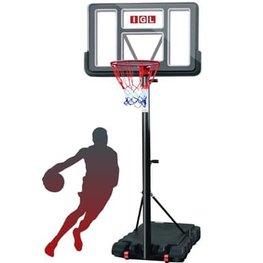 IGL Portable Basketball Hoop, 5.6-10FT Adjustable Basketball Goal System, 44 Inch Outdoor Basketball Hoop & Goals for Kids, Youth, and Adults in The Backyard, Driveway with PC Backboard (Black) - Image 1