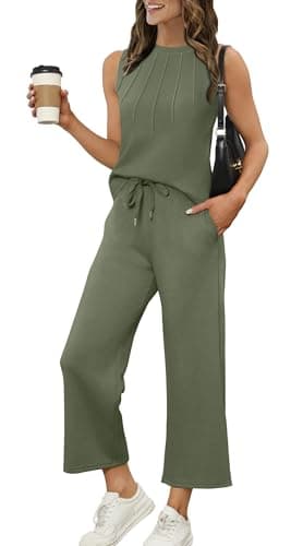 WIHOLL Summer Sets for Women 2025 Beach Vacation Clothes Fashion Travel Airport Cruise Outfits Two Piece Comfy Matching Sets Women Clothing Spring Break Olive Green S - Image 1