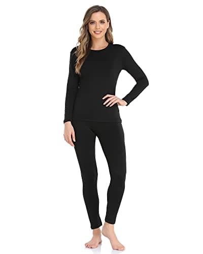 WEERTI Thermal Underwear for Women Long Johns with Fleece Lined Base Layer Women Cold Weather Top Bottom Black - Image 1