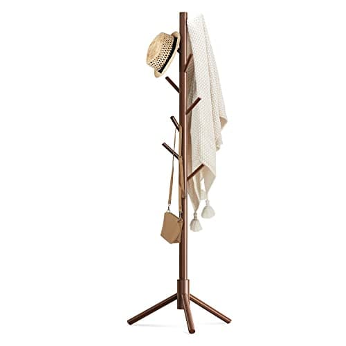 Haddockway Wooden Coat Rack Stand with 8 Hooks New Zealand Pine 3 Adjustable Coat Standing Tree Easy Assembly for Coats, Hats, Scarves and Handbags for Entryway, Hallway, Bedroom, Office - Image 1