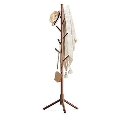 Haddockway Wooden Coat Rack Stand with 8 Hooks New Zealand Pine 3 Adjustable Coat Standing Tree Easy Assembly for Coats, Hats, Scarves and Handbags for Entryway, Hallway, Bedroom, Office - Image 1