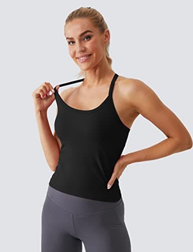 MathCat Workout Tank Tops for Women with Built in Bra, Sleeveless Gym Tops Seamless Racerback Athletic Yoga Shirts Black - Image 2