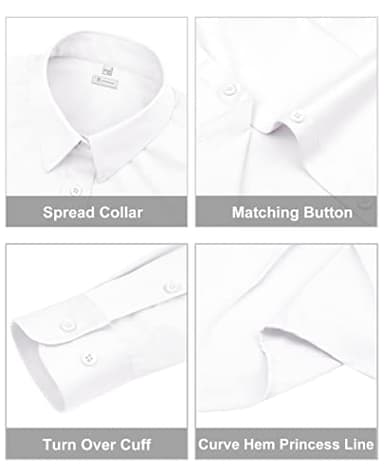 siliteelon Womens Classic-Fit Dress Shirts Long Sleeve Button Down Wrinkle-Free Stretch Solid Casual Work Office Blouse Top White XX-Large - Image 2