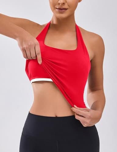 BMJL Womens Halter Built in Bra Workout Sports Tank Tops Summer Trendy Backless Going Out Clothing 2025（M, Red） - Image 2